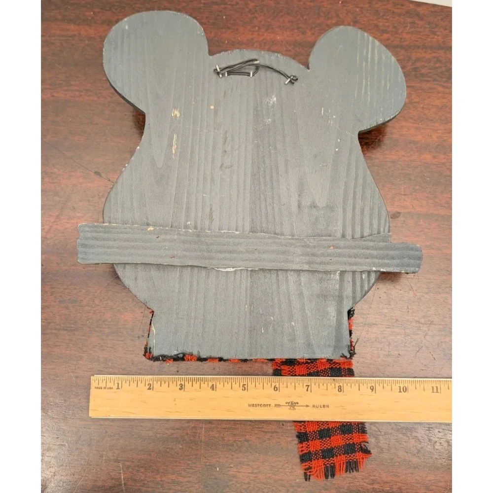 Handmade Rustic Wood Bear Wall Decor Buffalo Plaid Scarf Folk Art 12